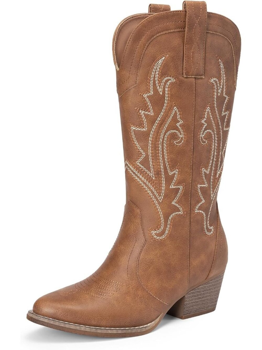 Women's Brown Cowboy Cowgirl Mid-Calf Boots Classic Western Riding Boots